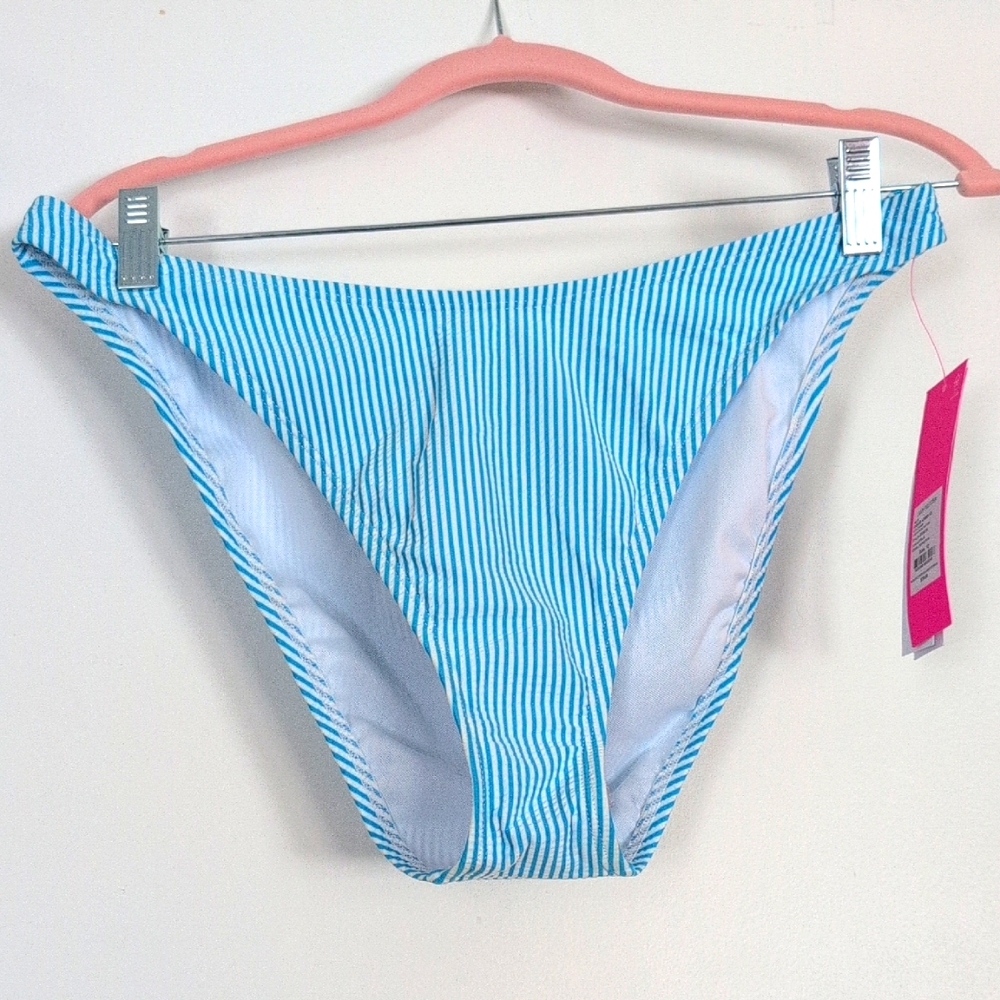 Lilly Pulitzer Blue and White High-Cut Ribbed Bikini Bottom